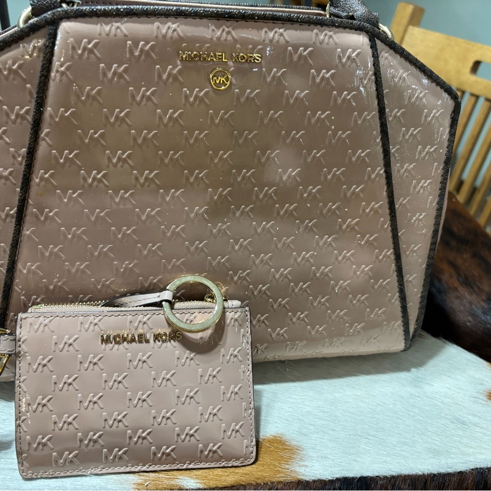 Michael Kors Gold and Brown MK Logo Bag